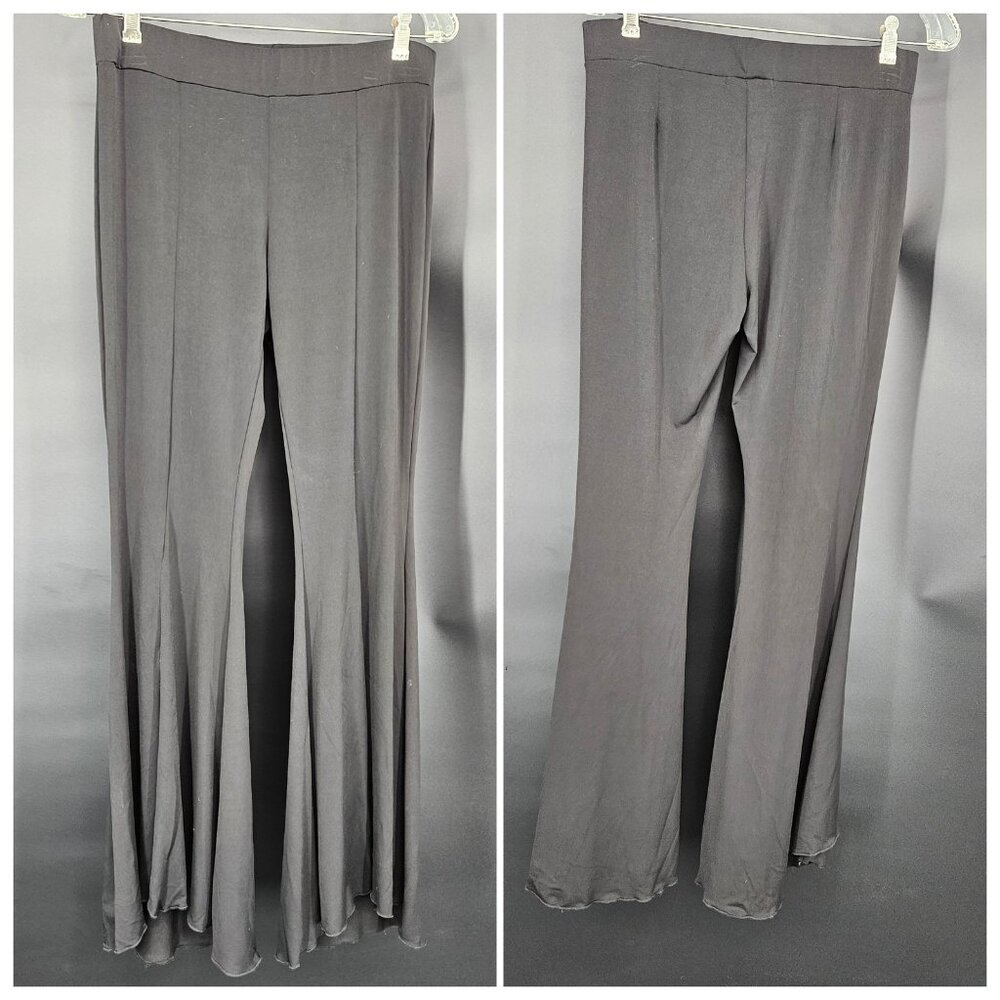 Palazzo Pants Womens Medium Black Wide Leg Slit Flowy Dance Whimsi Gothic Boho